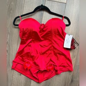 Red Satin Lingerie Bustier with Bows (multiple sizes)